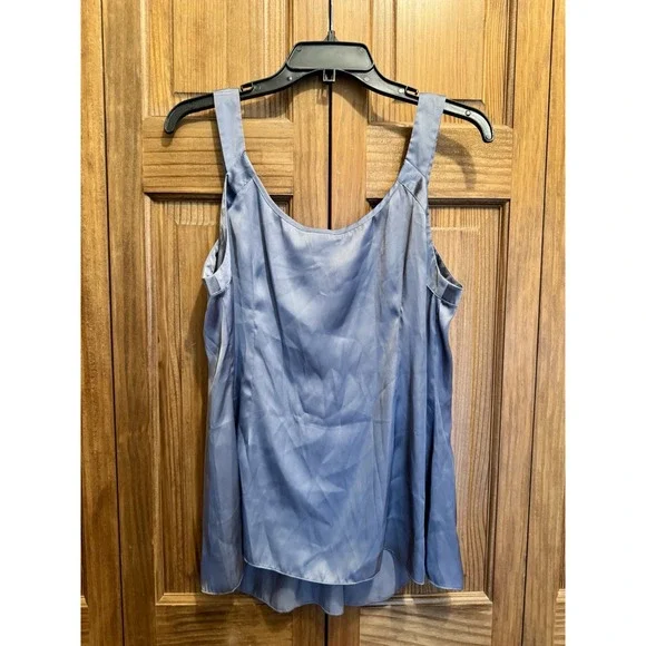Spense Womens Y2K 90s Silky Large‎ Blue Sleeveless Pleated Scoop Neck Blouse Top - Picture 6 of 7